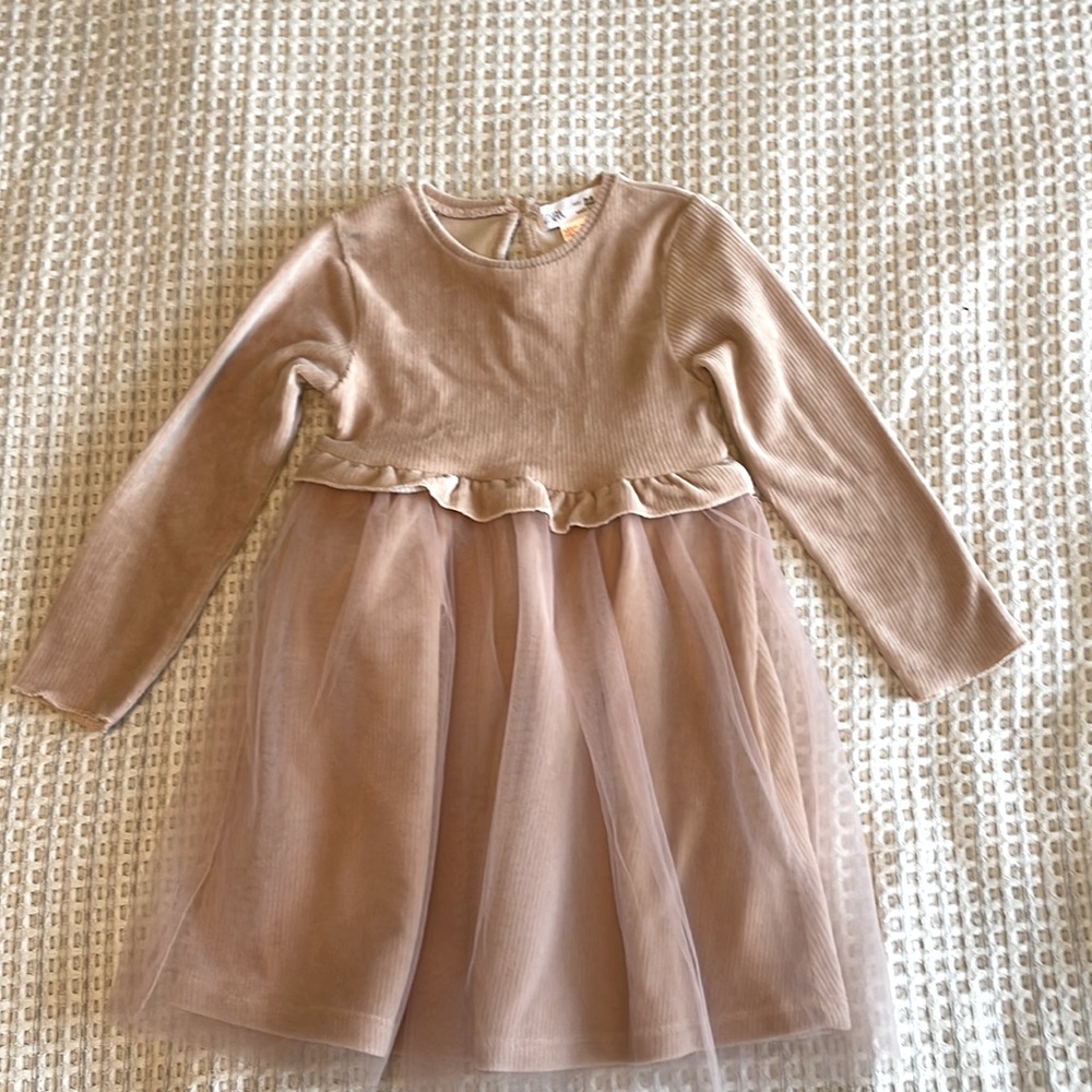 Zara Toddler Girls Velvet Ribbed and Tulle Dress